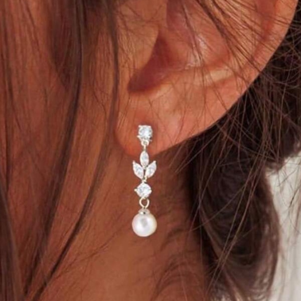 14k Gold Plated Pearl Drop Dangle Earrings